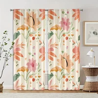 2pcs, Curtain Fabric Boho Leaf & Floral Machine Washable Fabric (without rod) Festive Perfect for Living Room, Home Decoration, 2