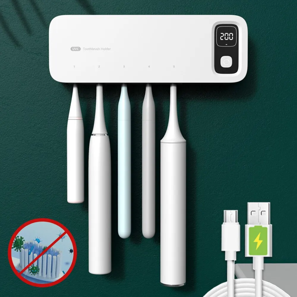  UV Toothbrush Sterilizer Rechargeable Fast Drying Wall-mounted Tooth Brush Holder With LED Display For Bathroom 