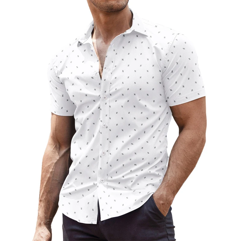 Men's shirt printed lapel summer short-sleeved Hawaiian simple new style daily vacation breathable casual and comfortable 4