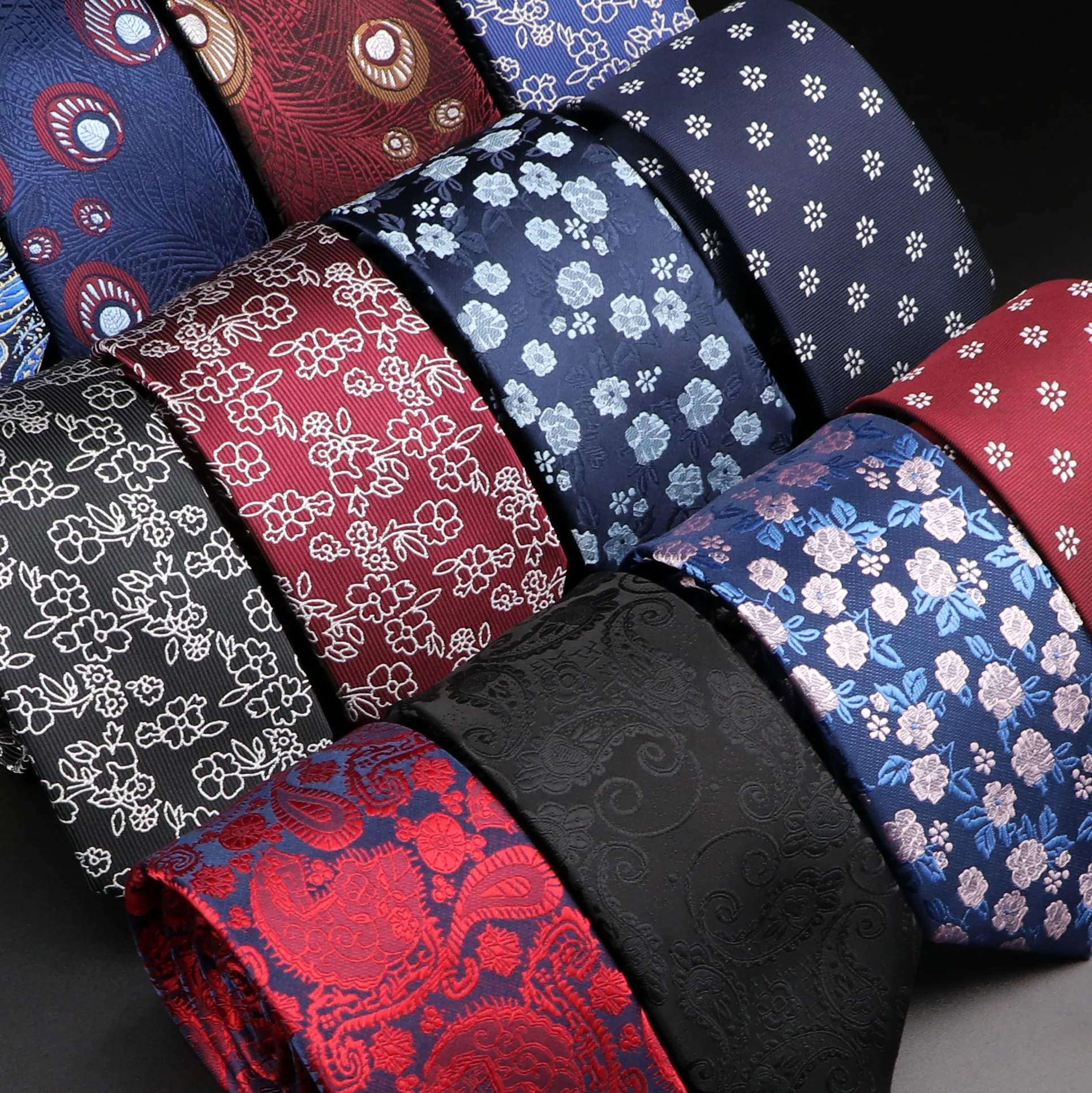 Men Jacquard Woven Tie Polyester Floral Necktie Bowtie Suit Vintage Red Blue For Groom Business Wedding Party Collar Accessories