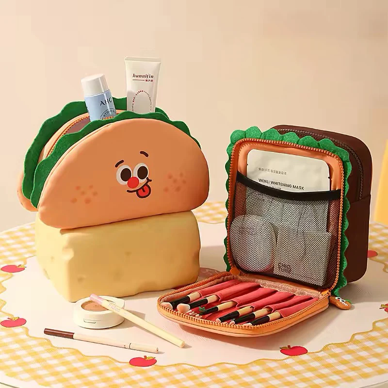 Cartoon Cute Toast Tower Waterproof Travel Cosmetic Bag - Portable Oxford Cloth Makeup and Storage Organizer