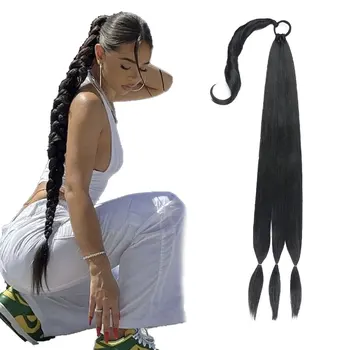 0'' Braids Ponytail Extensions Long DIY ith Elastic Tie Straight Wrap Around Braid Hair Extensions Synthetic Hairpiece for Women 1
