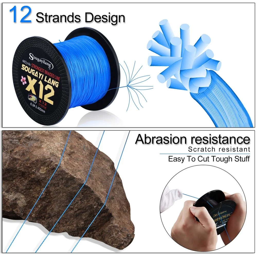 Sougayilang 12 Strands Braided Fishing Line X12 150M 350M 550M PE Fishing Line 20-103LB Multifilament Smooth