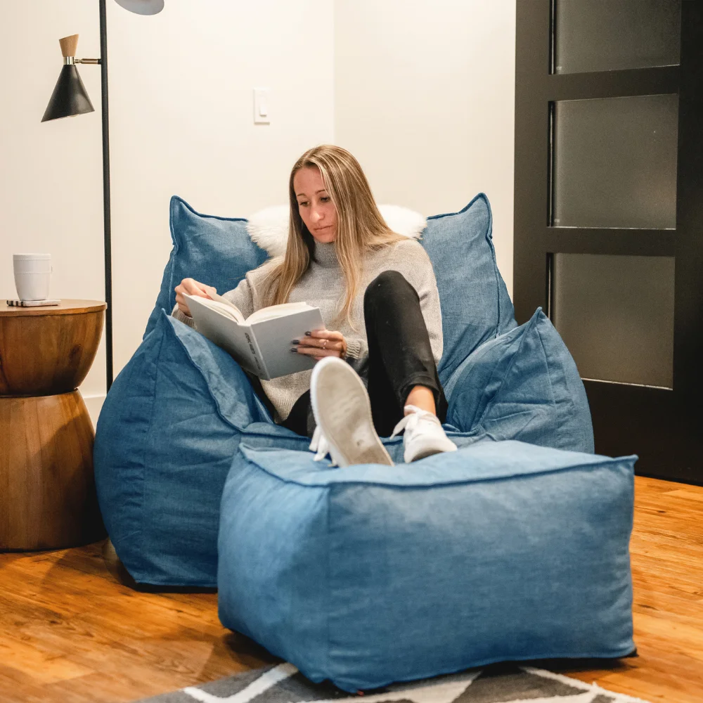 Bean Bag Chair Union 4ft Pacific Blue Memory Foam unStuffed Lounger Chairs for Kids Adults