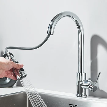 Rozin Chrome ก๊อกน้ําห้องครัวดาดฟ้าติดตั้งดึง Spout อ่างล้างจาน TAP ระดับเดียว Stream Sprayer หัวฉีด TAP 2