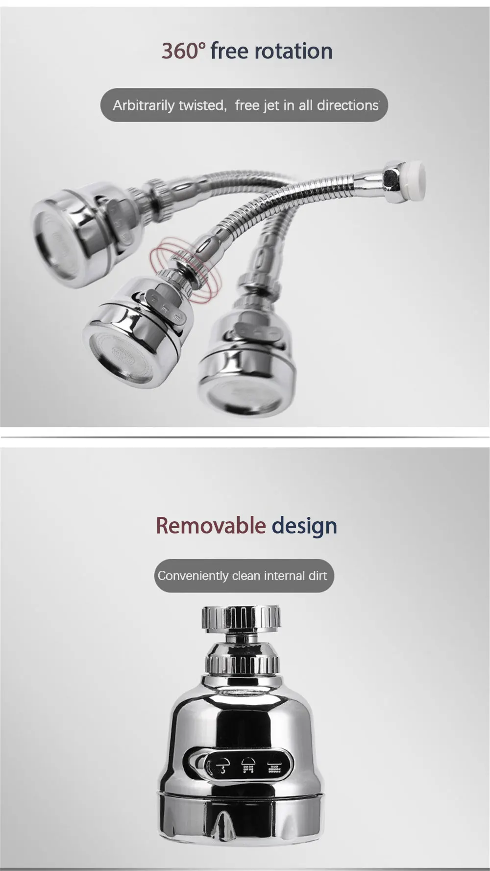 3 Modes Faucet Adapter Aerator Bubbler 360 Rotatable High Pressure Faucet Filter Extender Water Saving Kitchen Gadget Tap Nozzle Sbe28c0cac2c448569172a6936cbb1e8dF