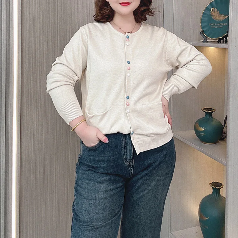 Women's Long Sleeve Knitted Cardigan, Color Button Sweater, Lazy Coat, Plus Size, Autumn Wear, New Fashion, 2024