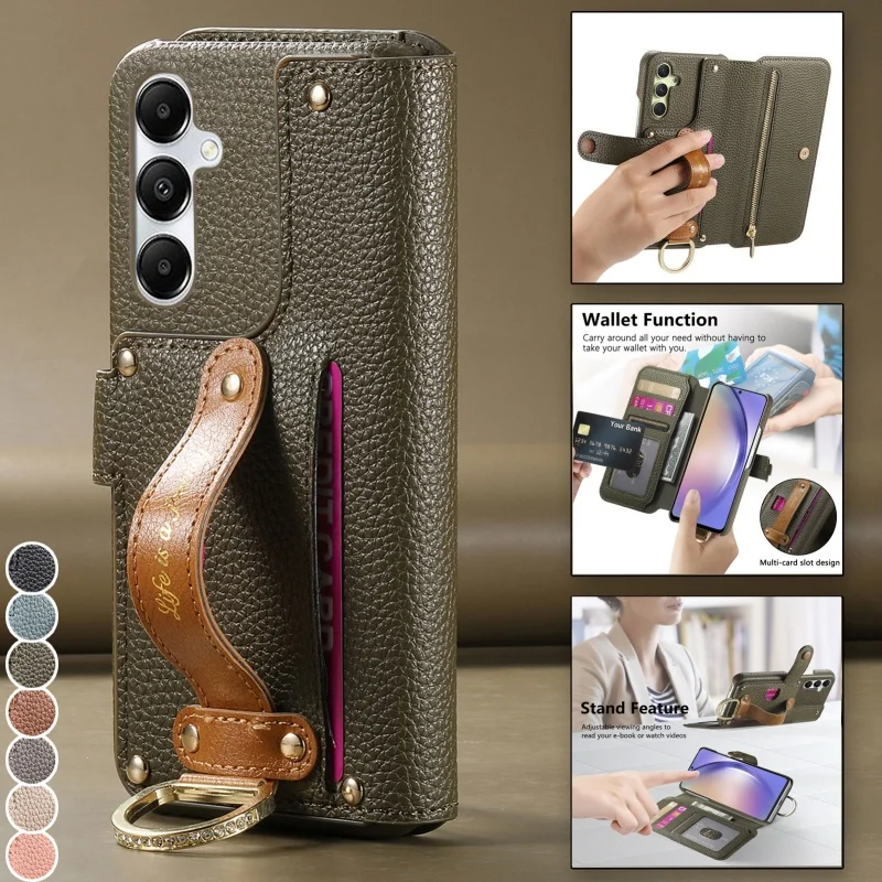 Deluxe Flip Leather Wallet Phone Case with Card Holder and Strap