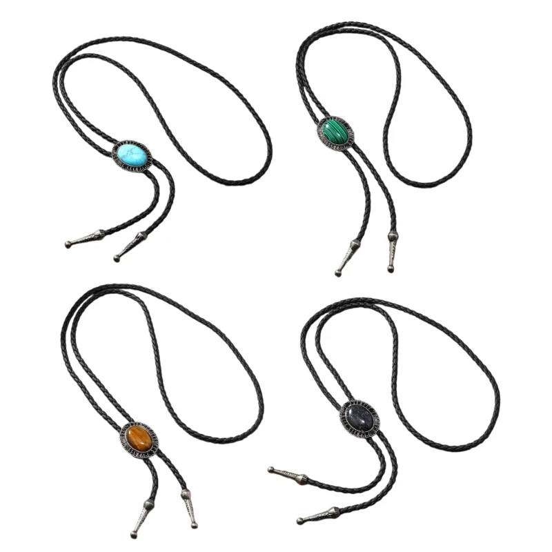 

Mens Stone Cowboy Hat Pendant Bolo Tie Necktie Jewelry Shirt Chain Necklace