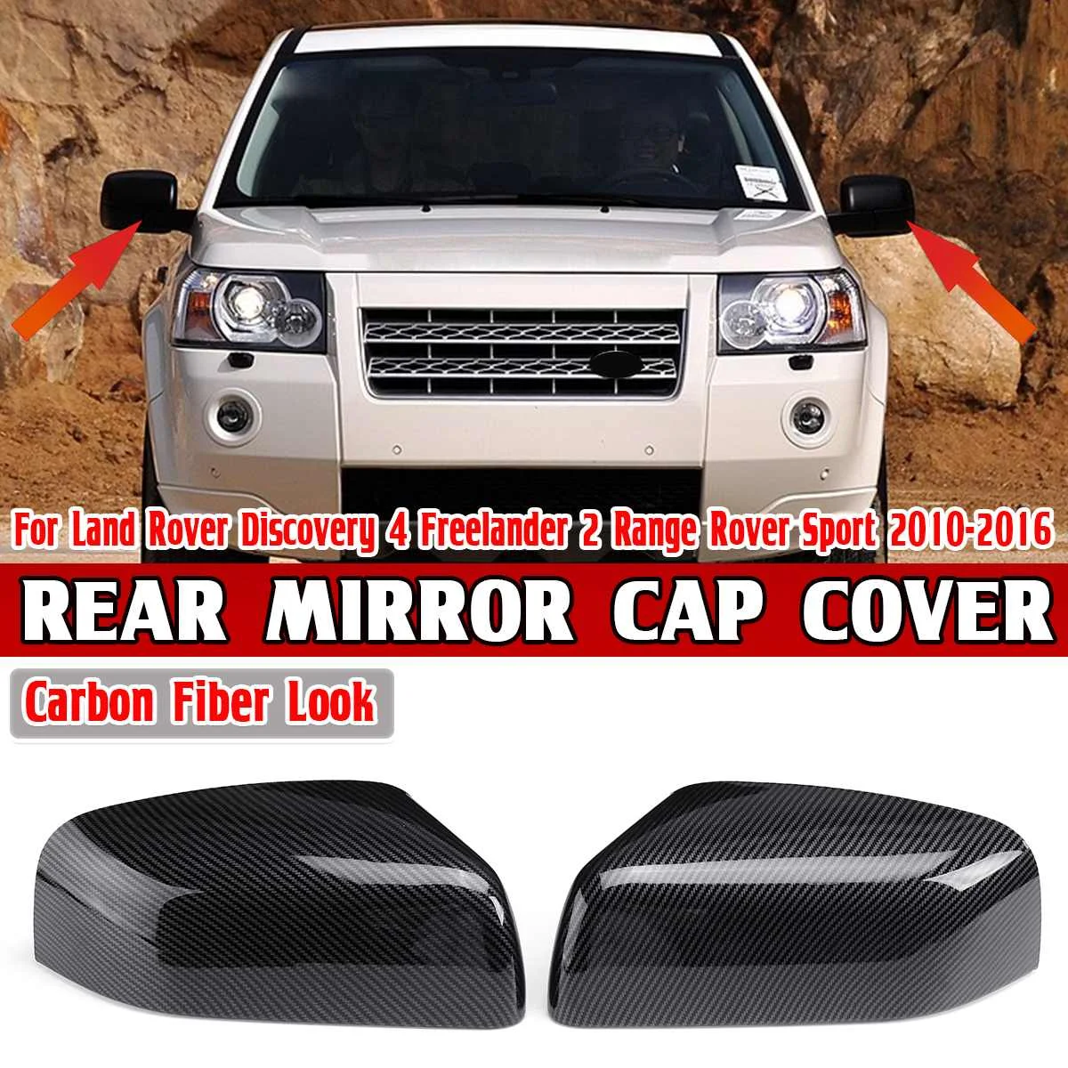 

Carbon Fiber Look 2xCar Side Rear View Mirror Cover Cap For Land Rover For Discovery 4 Freelander 2 Range Rover Sport 2010-2016