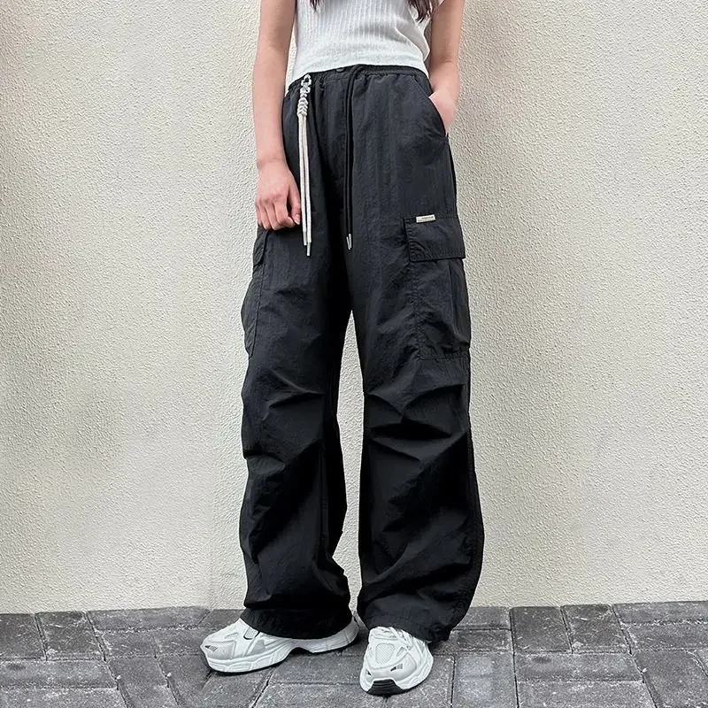 thumbnail image 1 of Pantalones Cargo para niñas, pantalones largos de pierna ancha, finos, holgados, informales, a la moda, para estudiantes de secundaria, verano 2024, 1 of 4