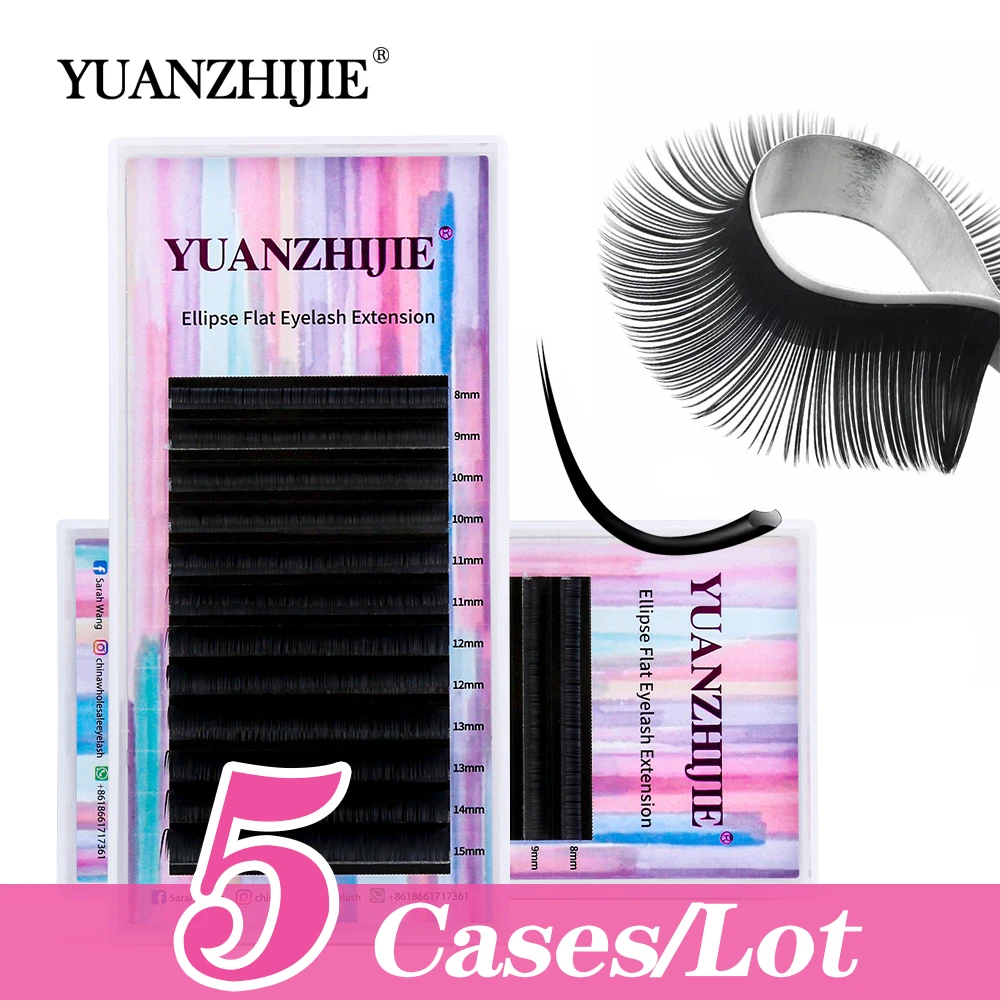 5cases/lot YUANZHIJIE Ellipse Flat Eyelash Extension Wholesale Individual Mink Eyelashes Cashmere Lashes Split Tips Faux Lash aguud ellipse super flat matte lashes soft split tips ellipse false eyelash dark black individual faux mink flat lash extensions