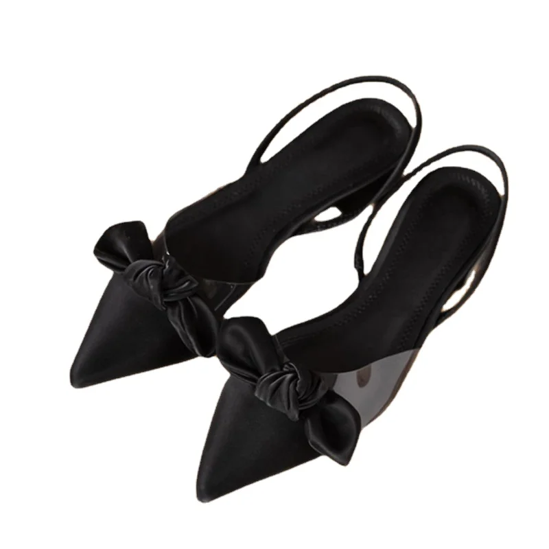 

New Women Sandals Pointed Toe Jelly Shoes Slip on Transparent Patchwork Slingbacks Bow Clear Elastic Band Sandalias mujer