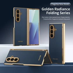 Premium Artificial PU Leather Mobile Phone Case with Full Cover Protection and Screen Glass Film - Galaxy Z Fold4 (Blue)