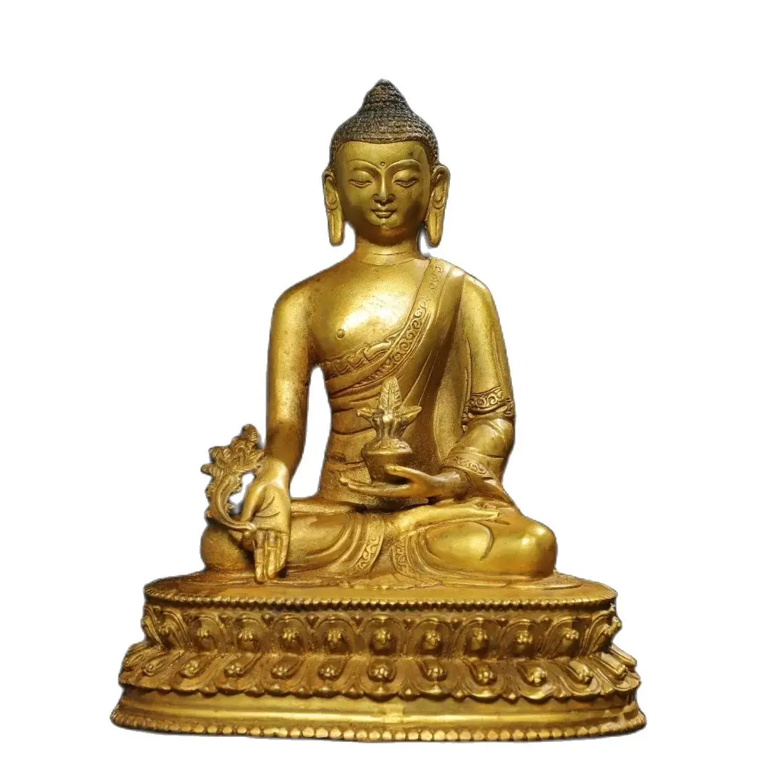 

Offering religious bronze gilded Buddha statues of Medicine Buddha at home Size: Height 20cm, Width 17cm, Thickness 11cm, Weigh