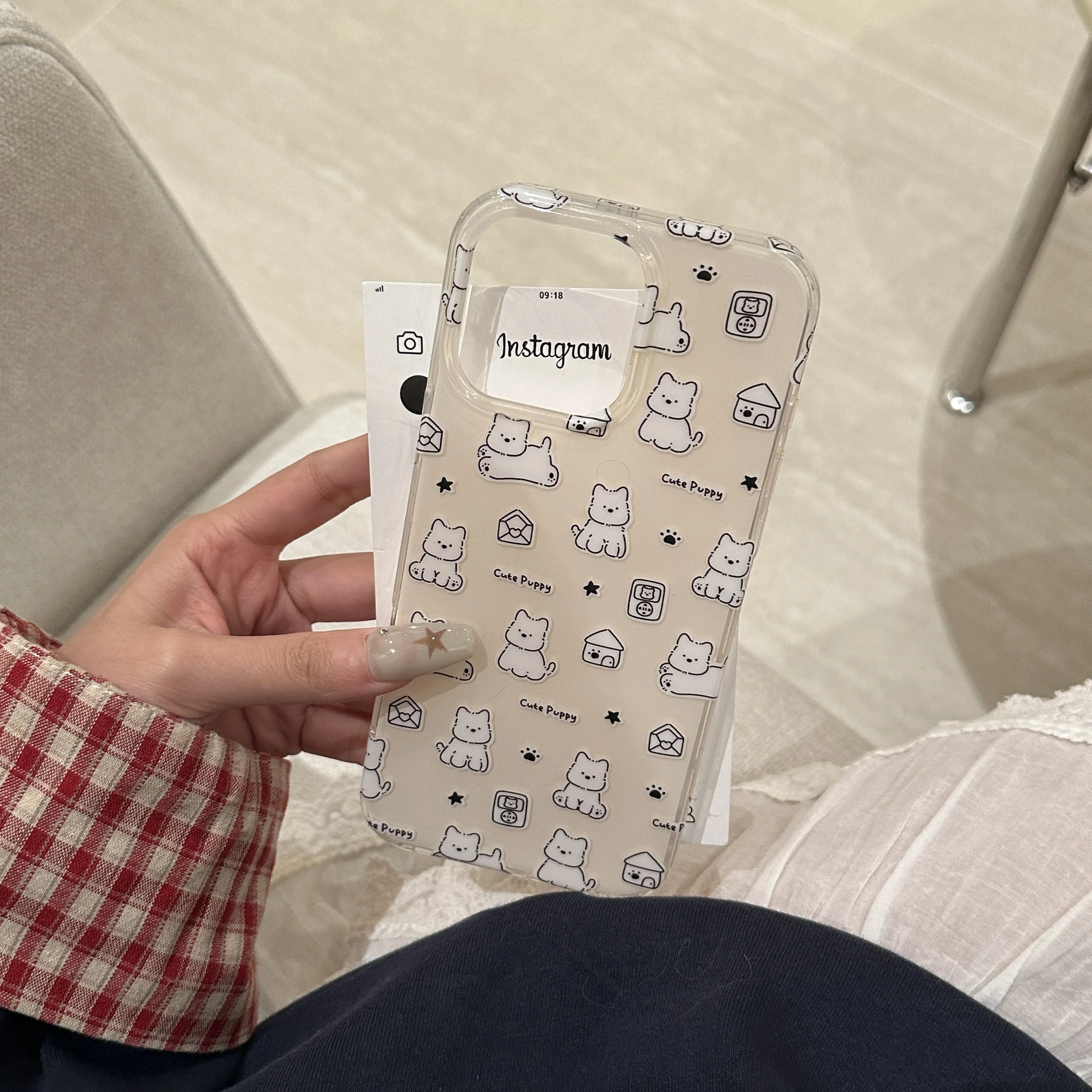Ins Full Screen Cute Little Dog AndWobble Bracket Phone Case for iPhone 16 15 14 13 Pro Max Back Cover Funda