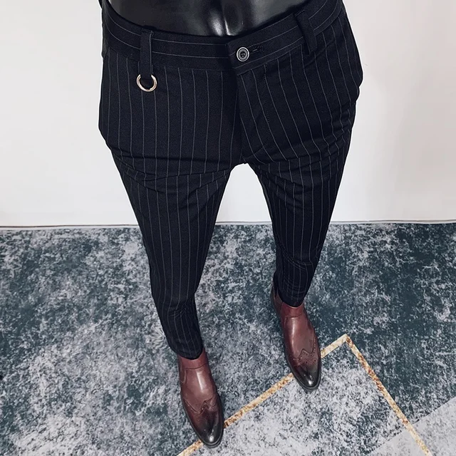 Men Suit Pants Hombre Pantalones 2024 Autumn Stretch Slim Formal Trousers for Men Fashion Casual Stripe Dress Pants Men Clothing 1