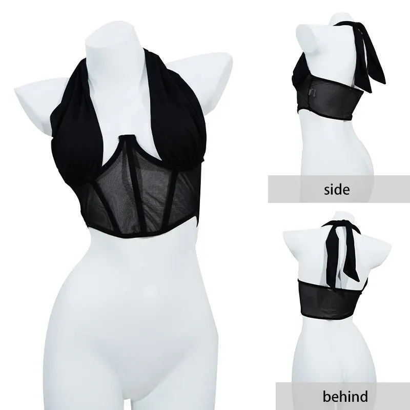Fashionable Women Tight Fitting Corset Sexy Lace up Wrapped Top Backless Slim Fit Split Top