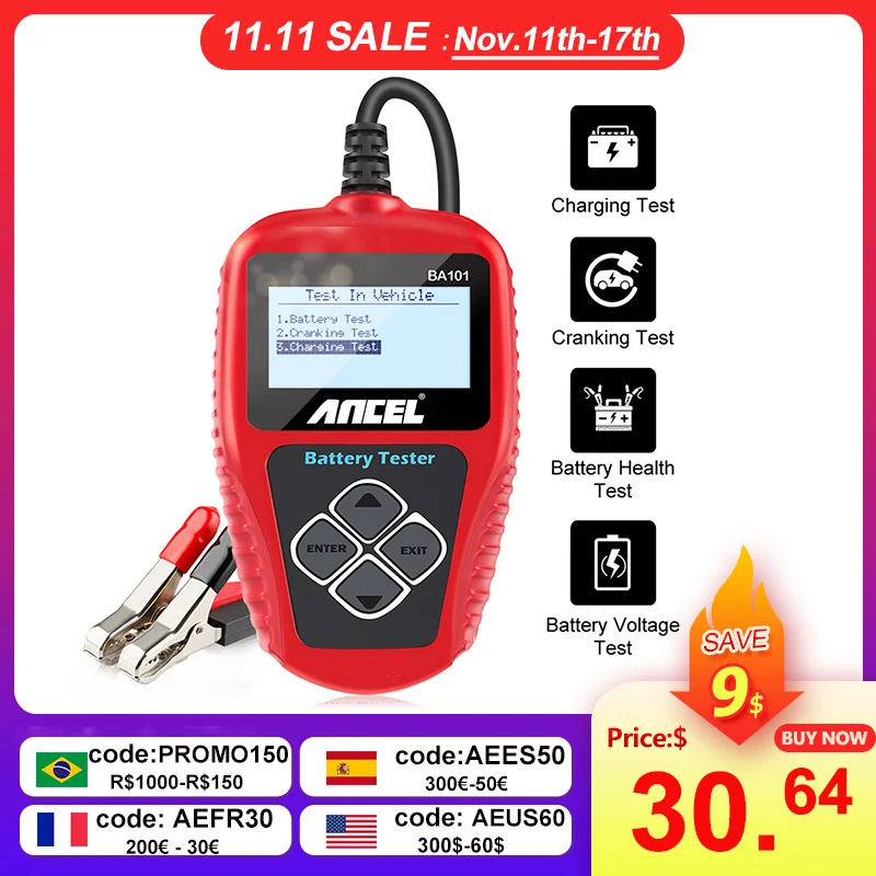 ANCELBA10112VAutomotiveCarBatteryTester1002000CCADigital