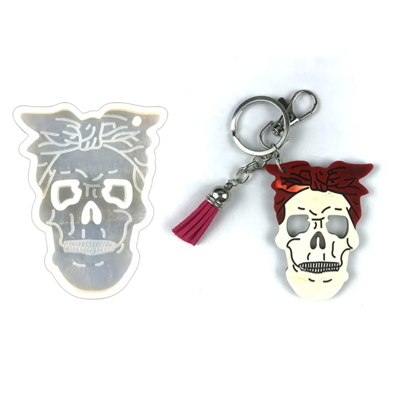 Halloween Skeleton Keychain Epoxy Resin Mold Shiny Glossy Skull Face Pendant Silicone Mould DIY Crafts Jewelry Mold