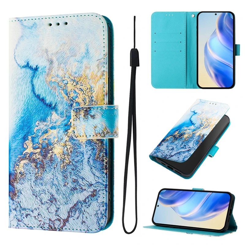 Painted Leather Wallet Phone Case - Stylish Protective Cover for Realme and Oppo Devices