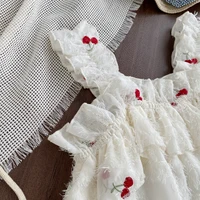 Robes d'été décontractées pour filles, brodées de cerises, avec bords festonnés, style princesse, vêtements pour enfants 3