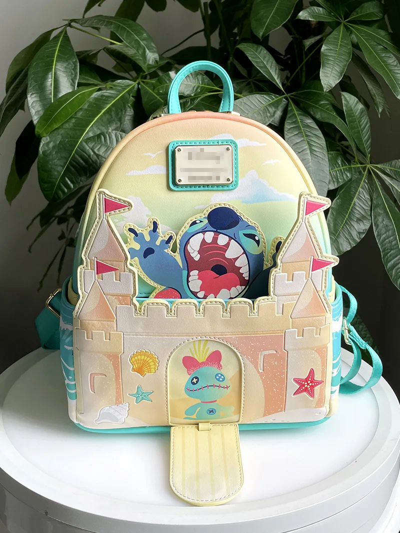 Original Loungefly Disney Stitch Mini Backpacks 3d Sandcastle Beach Surprise Kawaii Backpack Pu Leather Woman's School Bags Gift