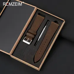 Elegant Calfskin Genuine Leather Wristband with Quick Release Spring Bars and Gift Box - 22mm (Dark Brown)
