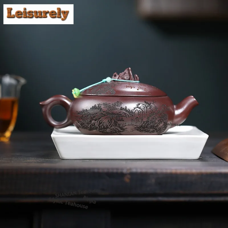 480ml Yixing Purple Clay Teapots Handmade Large Caliber Pot Raw Ore Antique Brass Mud Kettle With Strainer Zisha Tea Set Craft