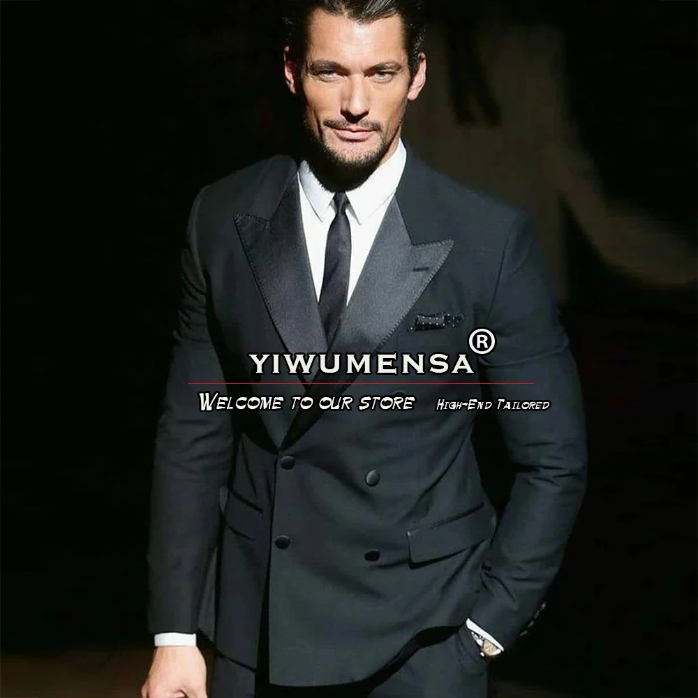 

Classic Black Wedding Suits Formal Men Tuxedos Tailore-Made Peaked Laple Double Breasted Blazer Sets 2 Pieces Jacket Pants 2023