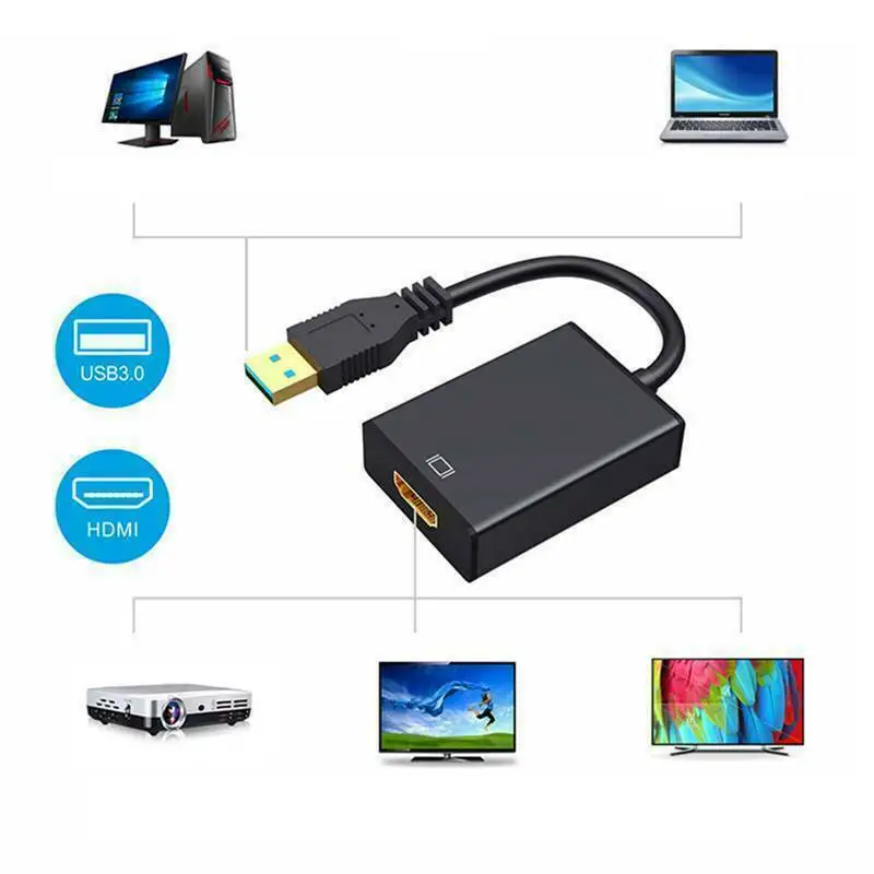 Adaptador de cable de video HD 1080P USB 3.0 a HDMI para PC Laptop HDTV LCD  TV