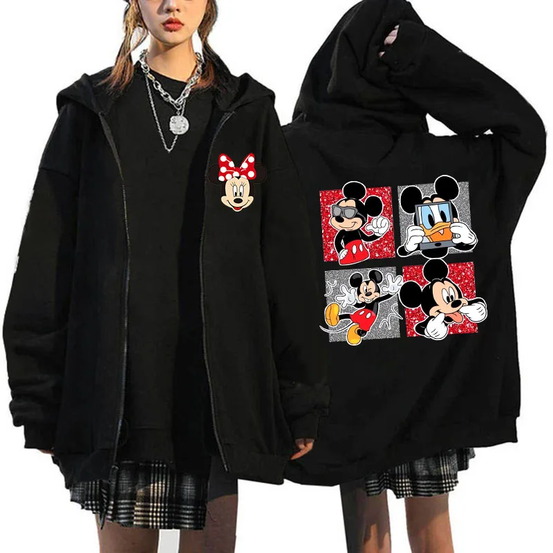thumbnail image 1 of Sudaderas con cremallera de Minnie y Mickey Mouse para mujer, sudaderas con capucha de Disney, chaqueta Harajuku, ropa de calle de dibujos animados, Unisex, años 90, Y2k, 1 of 3