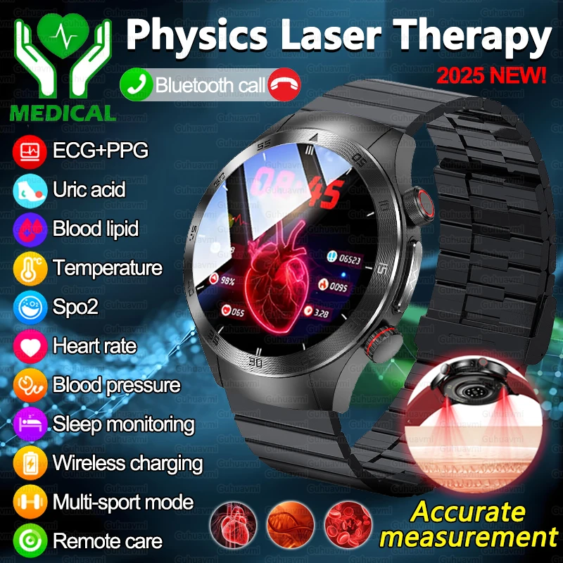 GUHUAVMI E800 For Xiaomi Sapphire Glass Non-invasive Health Monitoring Smart Watch Laser Therapy Blood Fat Uric Acid ECG Smartwatches