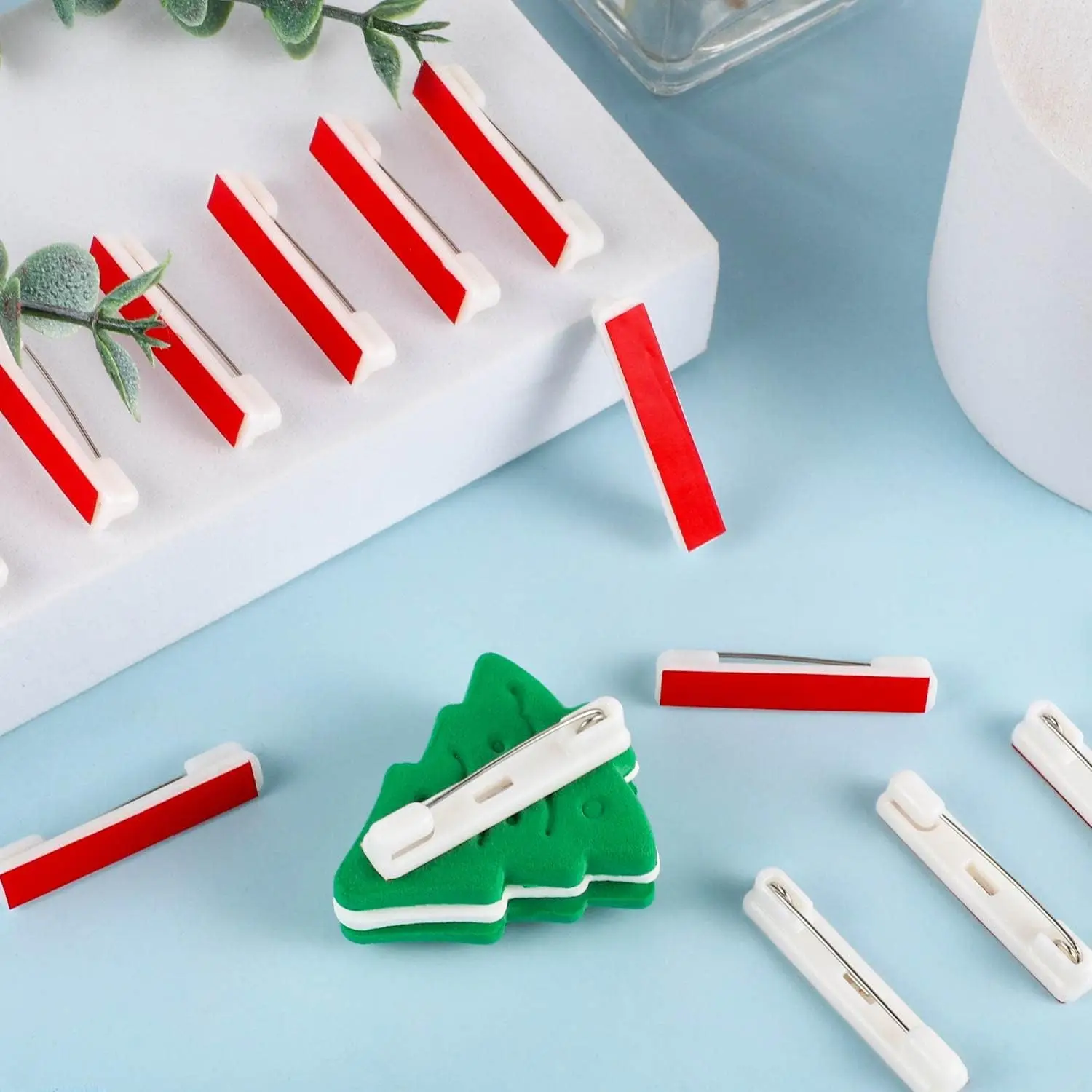 50Pc White Bar Pins Adhesive Back Badge Crafting DIY Safety Brooch Name Tags Ribbons Clothes Jewelry Making Accessories Supplies