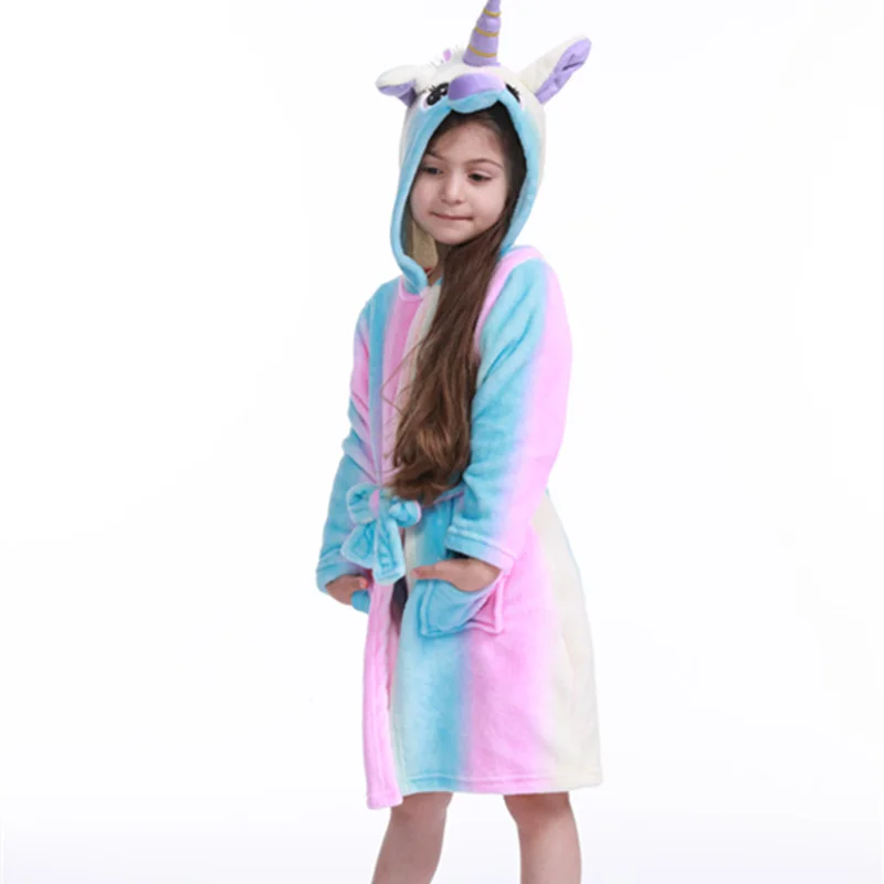 Unicorn Cartoon Kids Hooded Bath Robes Children Sleepwear Bathing Robe Keep Warm Easy to Clean Boys Girls Pajamas Autumn child bathrobe kids robe