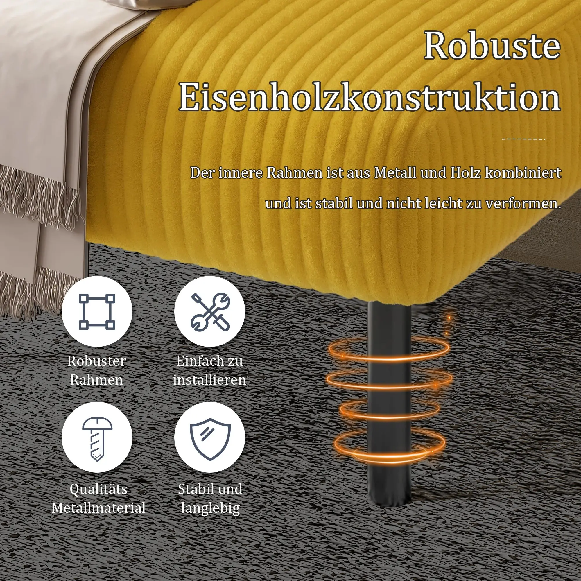 KOMHTOM Samtstoff-Sessel mit Bequemer Sitztiefe, Doppelseitigen Seitentaschen, Solide Struktur – Detail 9