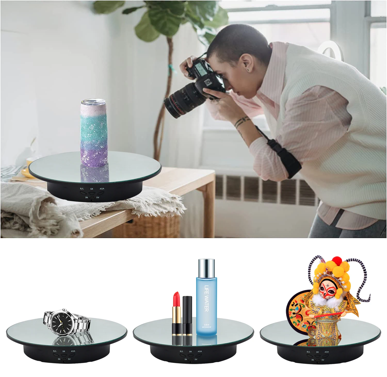 Rotating Display Stand Motorised Three Speeds Turntable Rotating Holder USB Power Supply Rotating Shooting