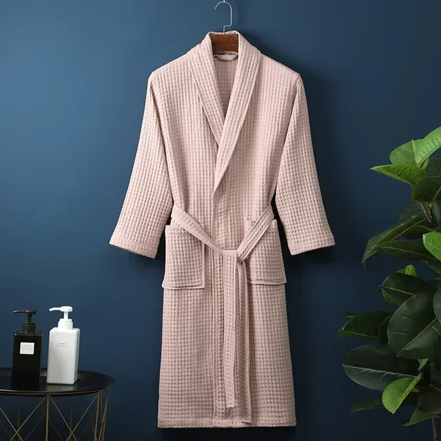 Robe en coton éponge pour printemps et été, Robe du matin fine, peignoir gaufré à manches longues, serviette de bain de beauté d'hôtel pour Couples