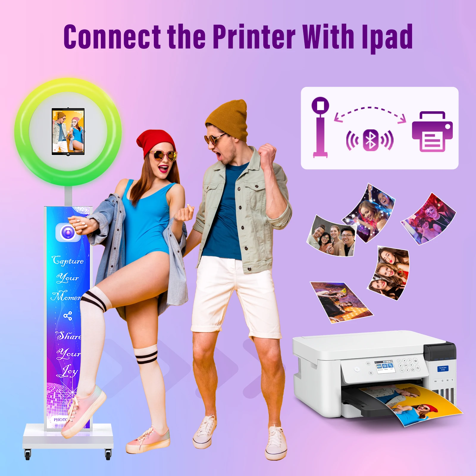 iPad Photo Booth Selfie Machine Shell Adjustable Stand Photobooth For Wedding Partys Events With LED Ring Light
