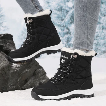جديد الشتاء المرأة أحذية الثلوج الدافئة سميكة دائم أحذية تسلق الجبال القطن أفخم الاسلوب المناسب في الهواء الطلق أحذية المشي لمسافات طويلة مقاوم للماء 3