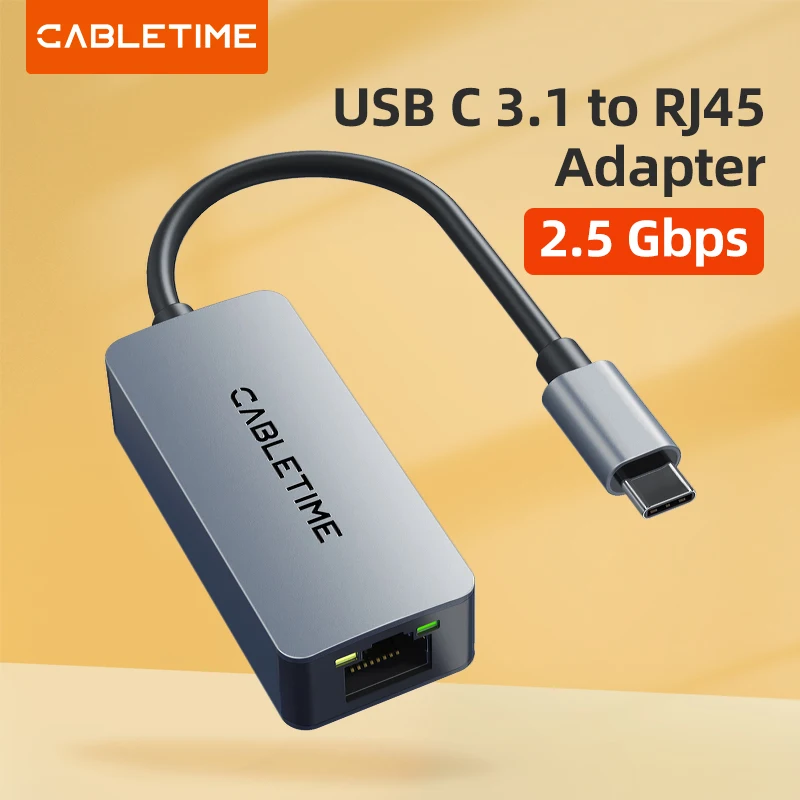 Cabletime-usb c para Adaptador Ethernet Placa de Rede Lan Laptop pc Macbook Nintendo Switch C445 2.5gbps Usb 3.1
