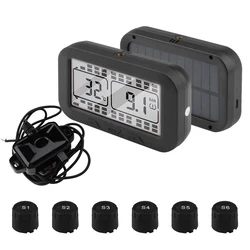 Universal Truck Tire Pressure Monitoring System with 6/8/10/12 External Sensors 12bar Tire Pressure Alarm LCD USB & Solar Charge