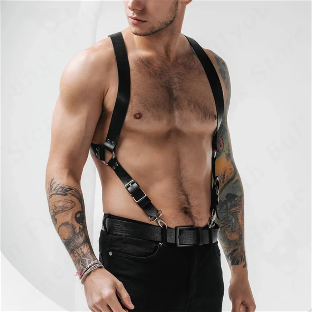 Men Harness Belts Fetish Gay Clothing for Sex Rave Sexual PULeather Chest Adjustable BDSM Gay Body Bondage Cage Harness Lingerie leather chest harness