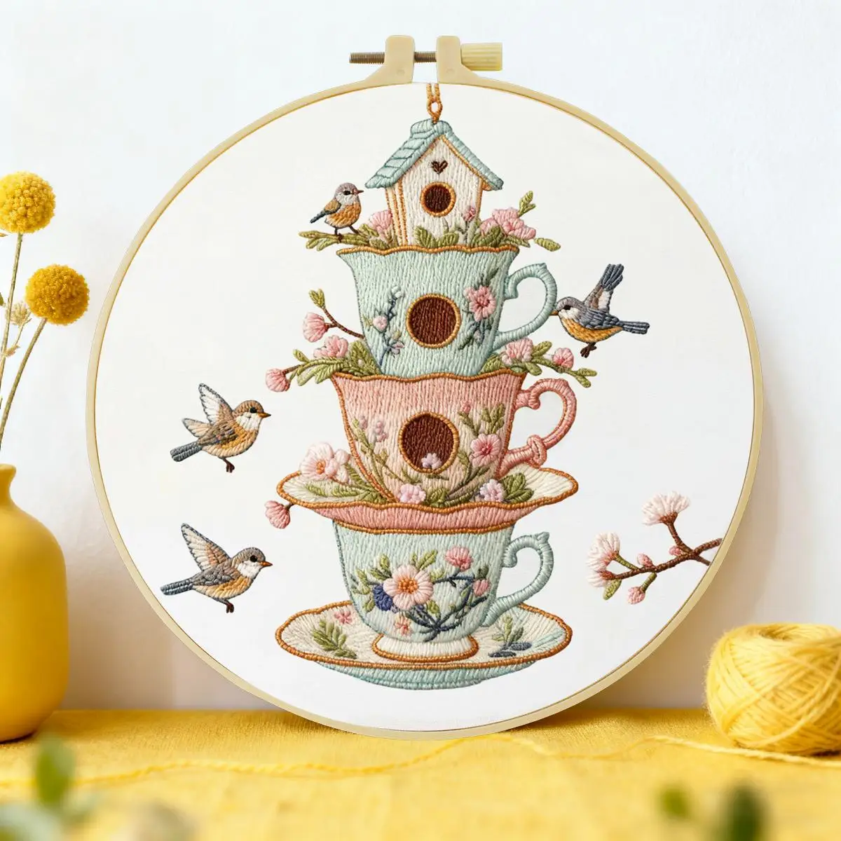 1 Stück 20X20CM/15X15CM 7,87/6,3 Zoll Vogelnest-Stickerei-Starter-Kit DIY-Kit DIY-Stickerei-Set Handarbeiten Nadelkunst