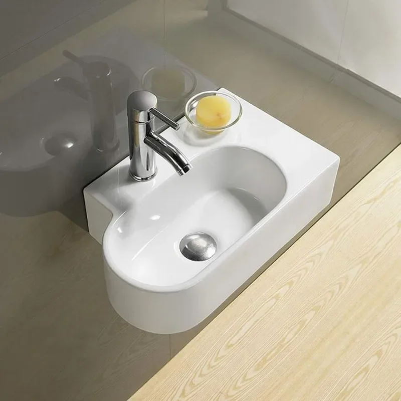 

Mini Wall-Hung Basin Wall-Mounted Washbasin Ceramic Bathroom Wash Basin Home Balcony Small Water Channel