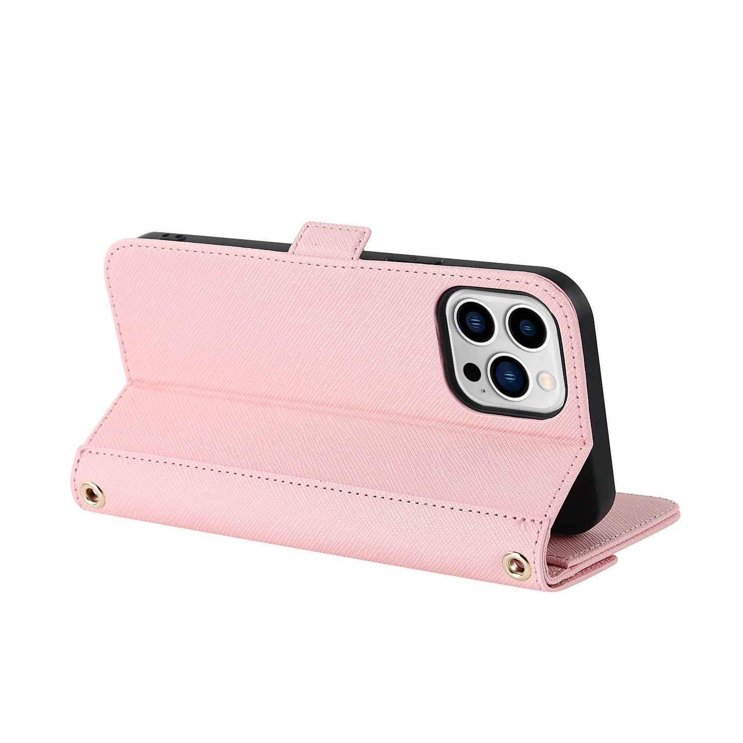 Lanyard Crossbody Wallet Case with Card Slots and Magnetic Stand Mirror Book Cover