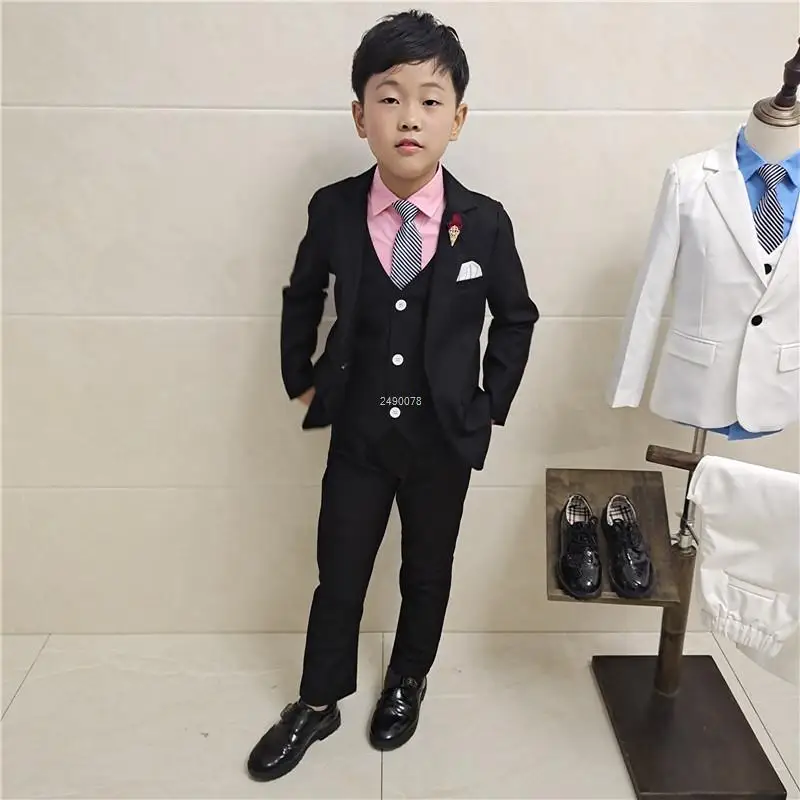 

Gentleman Kids Birthday Ceremony Dance Costume Wedding Suit For Boys Children White Jacket Vest Pants Bowtie Photograph Suit