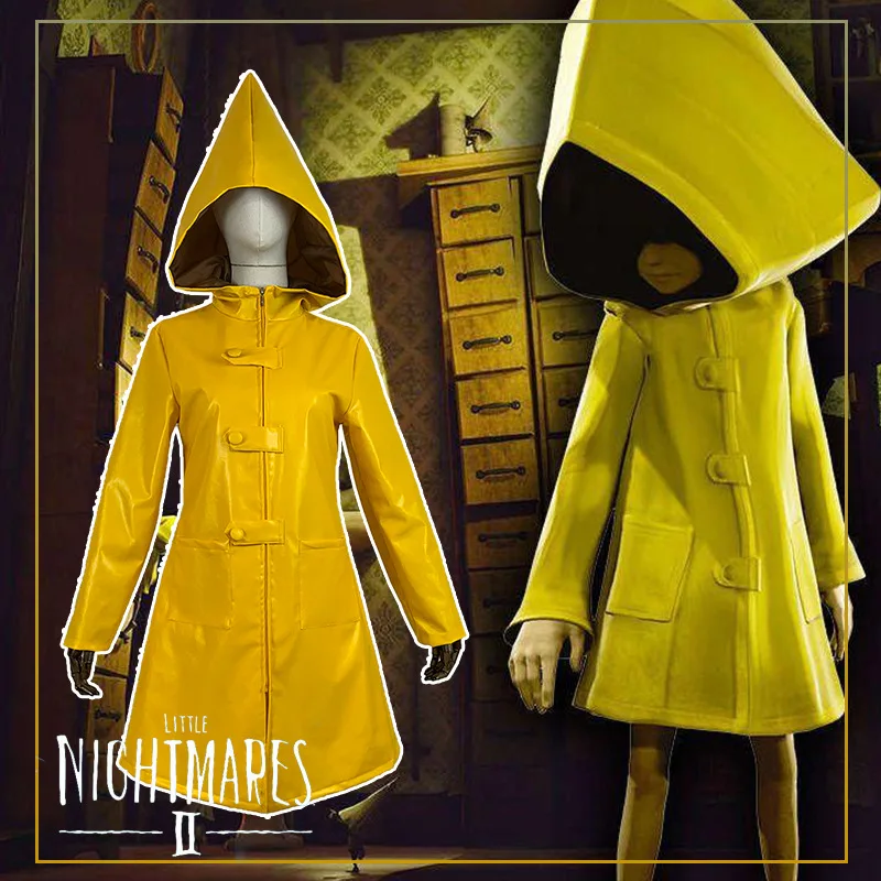 

Game Little Nightmares 2 Mono Six Cosplay Costume Hungry Kids Boys Adult Six Yellow Long Hooded Jacket Coat Halloween Raincoat