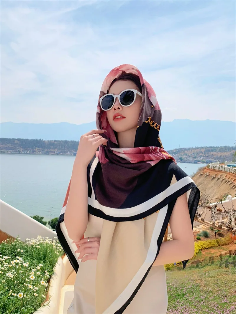 HEIßER 130x130 cm große Samt Textur Squar Reise Schal Strand Kleid Bikini Sarong Wrap Frauen Brasilianische Badeanzug baden Abdeckung-ups – Detail 18
