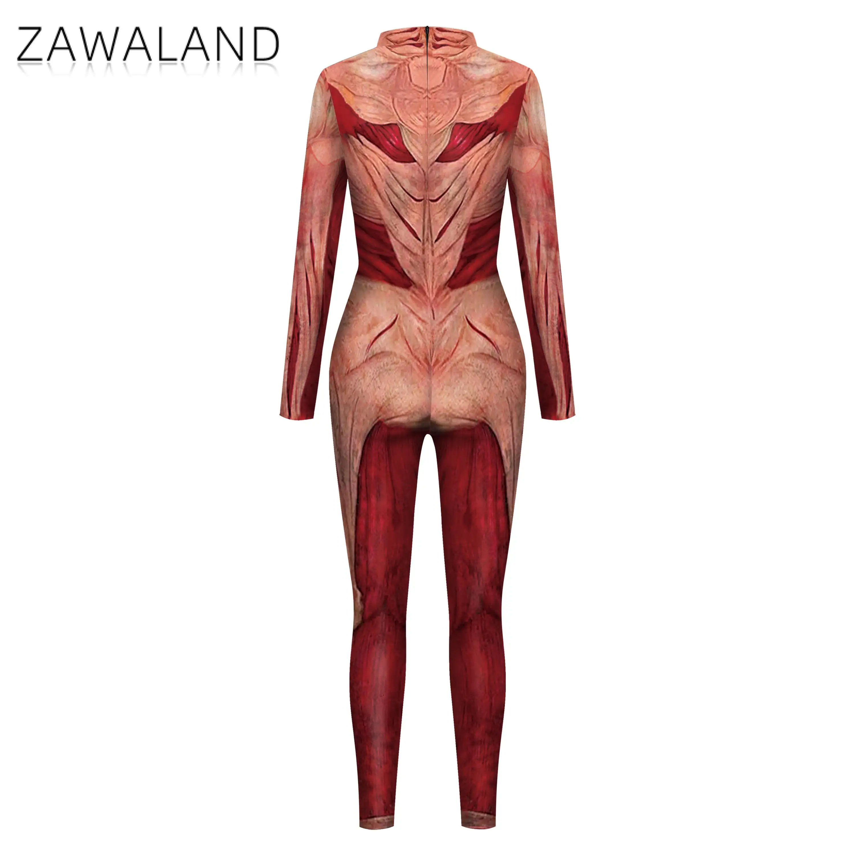 Cosplay Costume-Zawaland Halloween 3D Printing Body Muscle Jumpsuits for Adult Skeleton Performance